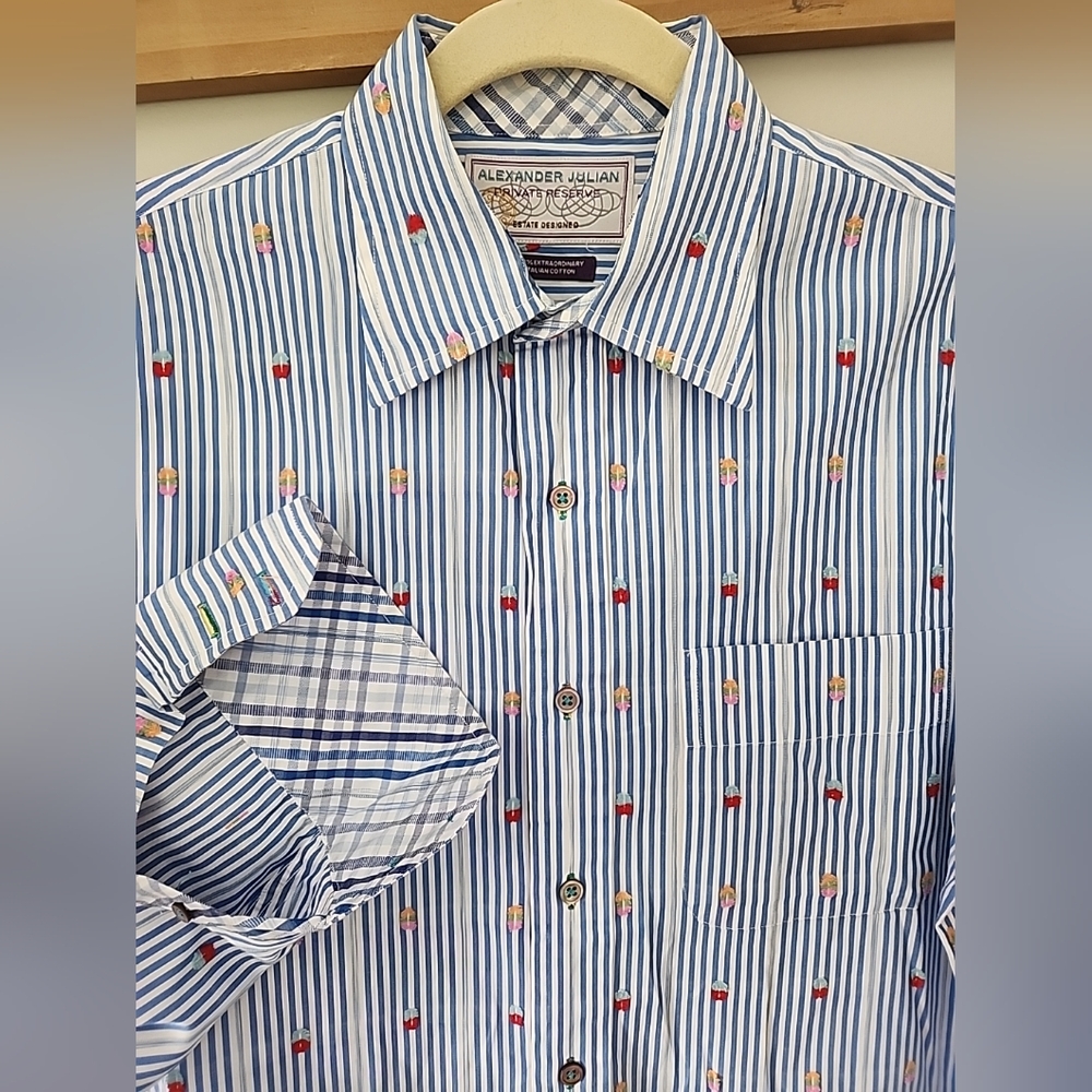 ALEXANDER JULIAN PRIVATE RESERVE - Striped Multicolor Flip Cuff Med Dress Shirt - Picture 3 of 13